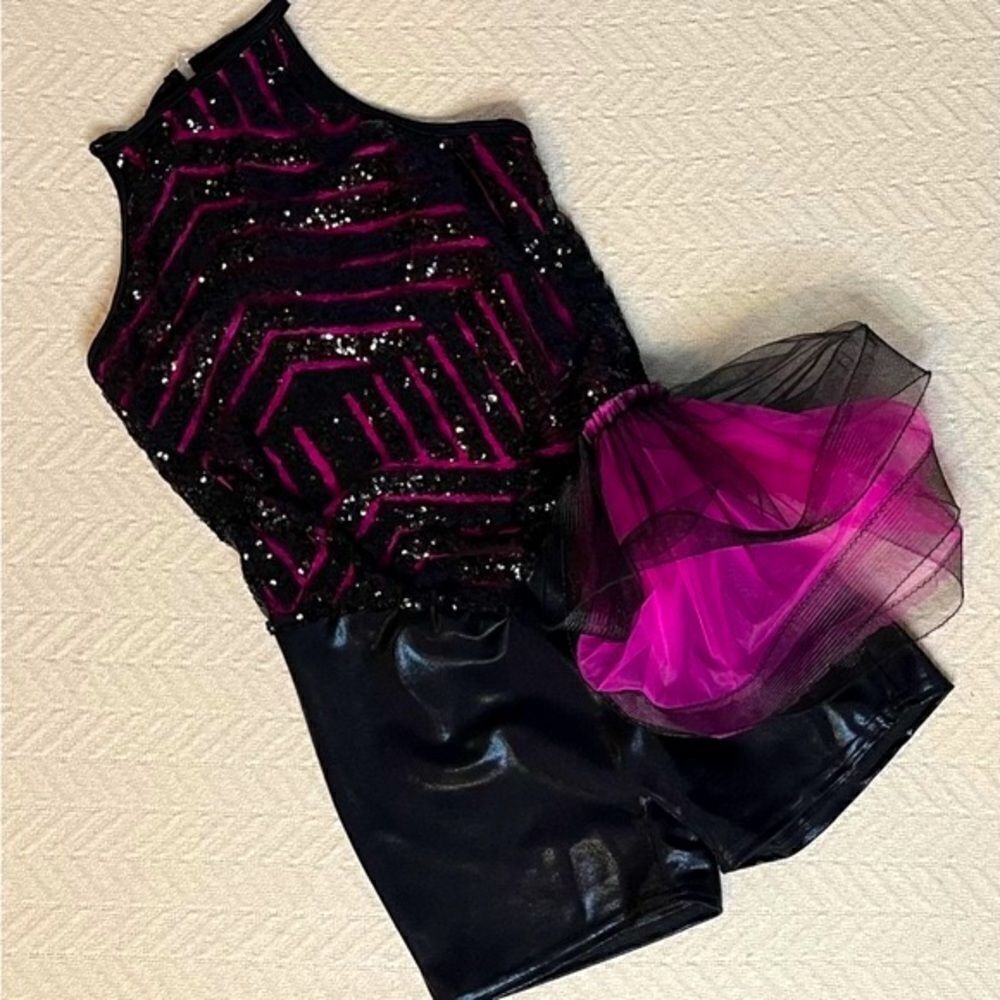 Curtain Call Dance Costume jazz hot pink black dress J4955 Adult MA AME